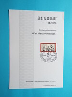 Német emléklap (C10) - 1976. 150 éve halt meg Carl Maria von Weber (Ersttagsblatt 14/1976)