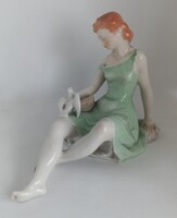 Drasche porcelán galamot etető lány!