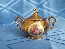 Rheinpfalz arany porcelán cukortarto tetővel - Antik jellegű fragonard jelenetes