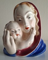 Art Deco Ceramic Statue, Madonna with Child, Bihl Ceramic, 1920s