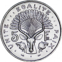 Djibouti / Dzsibuti 5 Francs 1991 - Kob antilop - verdefényes