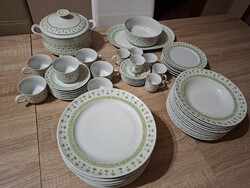 58 db-os Alföldi Porcelán 6 személyes étkészlet – zöld lóhere mintás, komplett készlet
