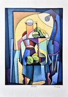 Vinkó Leó - Kubista csendélet (színek bűvöletében) 42 x 30 cm computerprint, merített papír