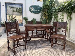 Antique Neo-Renaissance Dining Table with 6 Chairs