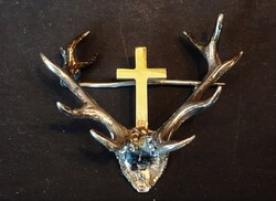 Antik ezüst (Ag. 800) vadász bross, kalapjelvény