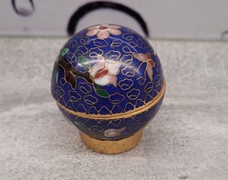 Retro kínai rekeszzománc (cloisonné) ékszertartó dobozka – Sötétkék, virágmintás