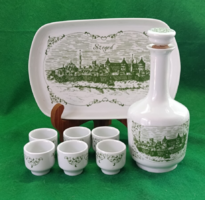 Retro Alföldi Porcelán Pálinkás Készlet – Szeged Mintás (Karaf, Tálca, 6 db Pohár)