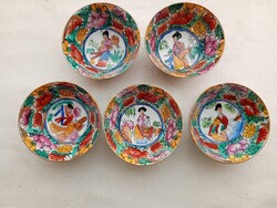 Porcelán miniatűr tál gyógynövény teás csésze Kinai 5db egyben vékony falú