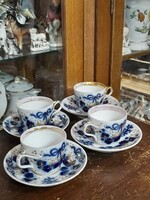 Alt Wien 1853-73,Biedermeier Fischer & Mieg,Kézi Festett,Aranyozott,Vastag Porcelán Csésze Szett.