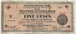 5 peso pesos 1941 Fülöp szigetek Japán megszállás gerillapénz Negros Occidental military