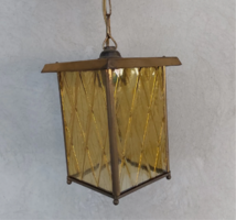 Negyzet alaku sarga mennyezeti lampa, vintage, retro csillar