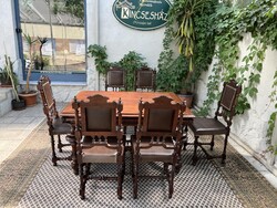 Antique Neo-Renaissance Dining Table with 6 Chairs
