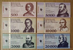 Sopron Kékfrank komplett sor 2010 UNC. Minden címlet azonos alacsony sorszámú!