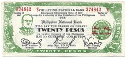 20 peso pesos 1942 Fülöp szigetek Japán megszállás gerillapénz Iloilo military A legnagyobb címlet