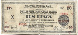 10 peso pesos 1941 Fülöp szigetek Japán megszállás gerillapénz Negros Occidental military