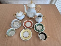 Német/bajor Art Deco porcelán teás/kávéskészlet, kb 1935–1950, Harlekin / Rainbow / Assorted Color