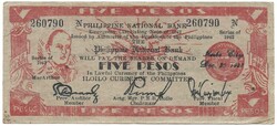 5 peso pesos 1942 Fülöp szigetek Japán megszállás gerillapénz Iloilo military
