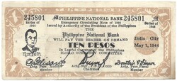 10 peso pesos 1944 Fülöp szigetek Japán megszállás gerillapénz Iloilo military