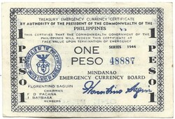 1 peso 1944 Fülöp szigetek Japán megszállás gerillapénz Mindanao military Kézi aláírás