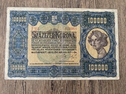 100.000 Korona 1923 F+ (Eredeti Tartás)
