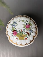 Antik Herendi porcelán bonbonier, klasszikus "Indiai kosár" mintával (Indian Flower Basket)