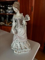 Hollóházi porcelán figura-legyezős barokk hölgy