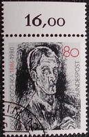 NP1272sz / Németország 1986 Oskar Kokoschka, festő és költő bélyeg pecsételt ívszéli összegzőszámos