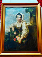 Portrait of a young girl with a signature readable as Sárossy