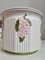 Vintage olasz stílusú 3D virágmintás kerámia kaspó (15 cm átmérőjű, 14,5cm magas)