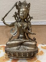 Manjushri Buddha réz szobor.