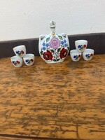 Kalocsai kézzel festett porcelàn kulacs plusz 6 /db /kupica/ likőrös komplett szett.