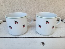 Alföld porcelán_cseresznye mintás házgyári bögre, ritka, zöld szegéllyel