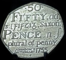 Egyesült Királyság 50 penny, 2005 250. Évforduló - Samuel Johnson Angol Nyelv-szótárának kiad C15A3V