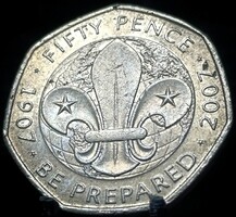 Egyesült Királyság 50 penny, 2007 100 Éves a Cserkészmozgalom E02F5V