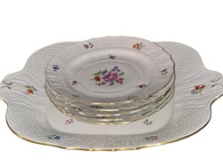 Herendi porcelán virágos süteményes készlet