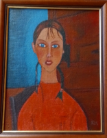 Modigliani lány copffal festmény akril másolat