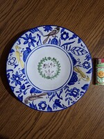 Poszthabán madár mintás kerámia falitányér, falidísz. Múzeumi másolat. 24 cm. Jelzett