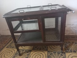 Beautiful Art Deco Tea Cart with Wooden Frame, Three Compartments, Two Trays