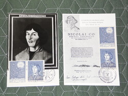 Képeslap,CM,bélyeg,alkalmi bélyegzés,2db N. Kopernikusz 500 évfordulója sor,1973-