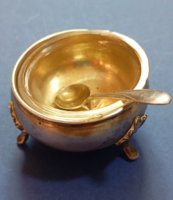 Silver salt cellar/ 800 fineness 33,38g/with glass insert,silver-plated small spoon, large Diana-decorated Austrian 19th century