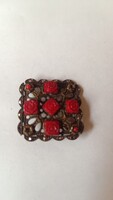 Antik/Vintage filigrán bross vörös rózsákkal  - Cseh bizsu