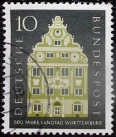 NP279 / Németország 1957 500 éves a Württembergi állam parlamentje bélyeg pecsételt