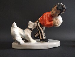 Ritka Szécsi Kerámia – Tolvaj kutyával figura (Duplán jelzett, Mid-Century