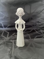 Aquincum porcelán madaras női figura, kézzel festett, jelzett