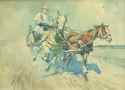 (N) Zórád Ernő (1911-2004) : Vágtató lovasszekér