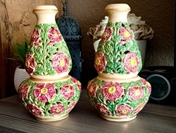 Ritka Fischer Emil áttört vázapár 23 cm századfordulós