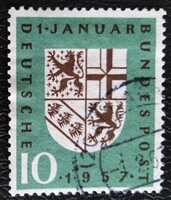 NP249 / Németország 1957 Saar újra egyesülése bélyeg pecsételt