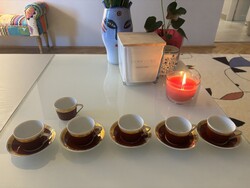 Retro Hollóháza aranyozott burgundi kávés készlet