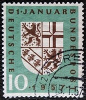 NP249 / Németország 1957 Saar újra egyesülése bélyeg pecsételt