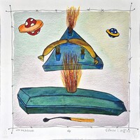 Ef Zámbó István - Ufó kolbásszal 50 x 50 cm EBP, merített papír